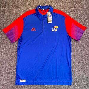 Adidas Kansas Jayhawks Polo Shirt Mens XL Prime Blue Red Breathable KU Golf NEW